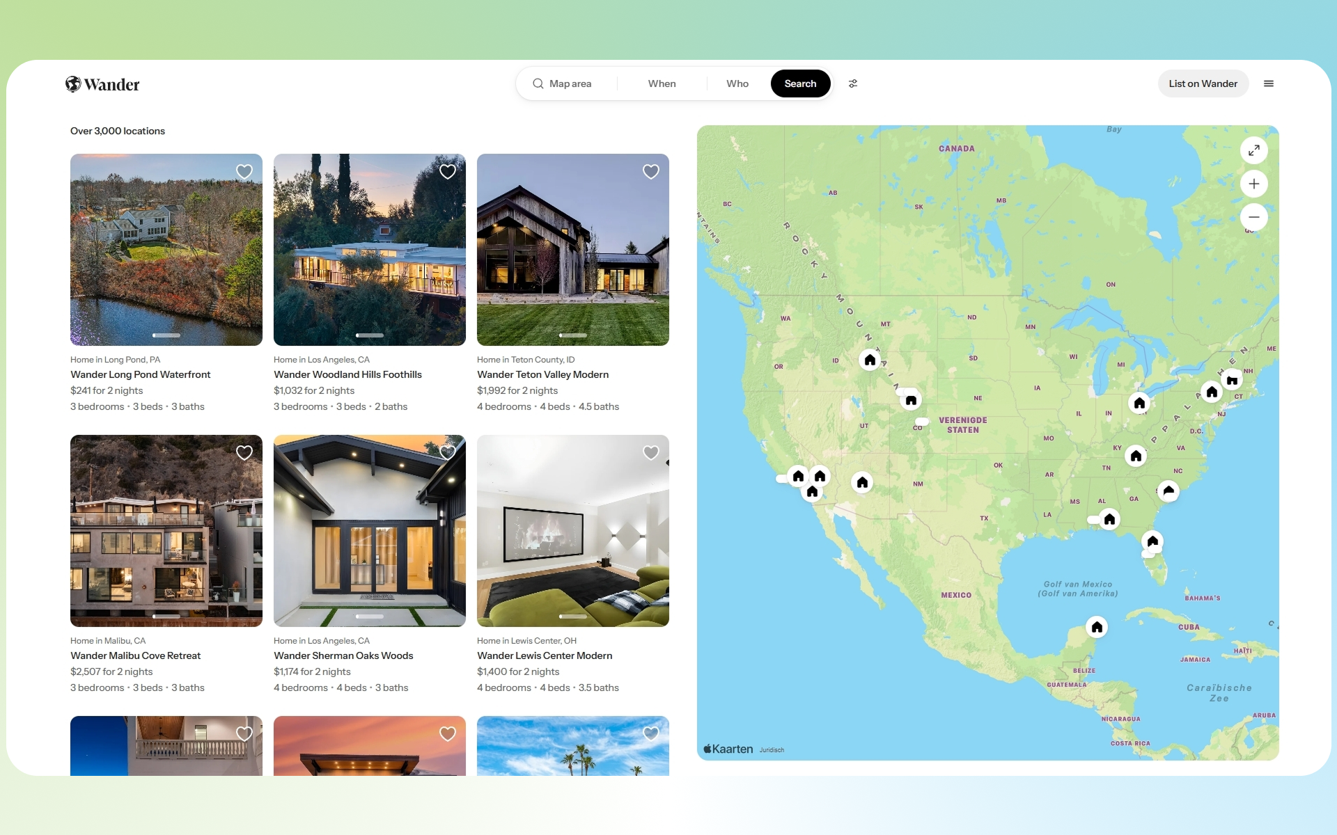 Wander listings page screenshot